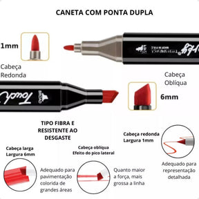 Conjunto De Canetas Marcador Permanente Ponta Dupla 24 Cores